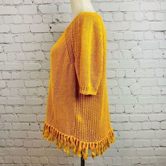 J Crew Short Sleeve Fringe Hem Knit Top Mustard/Gold S - Picture 3 of 9